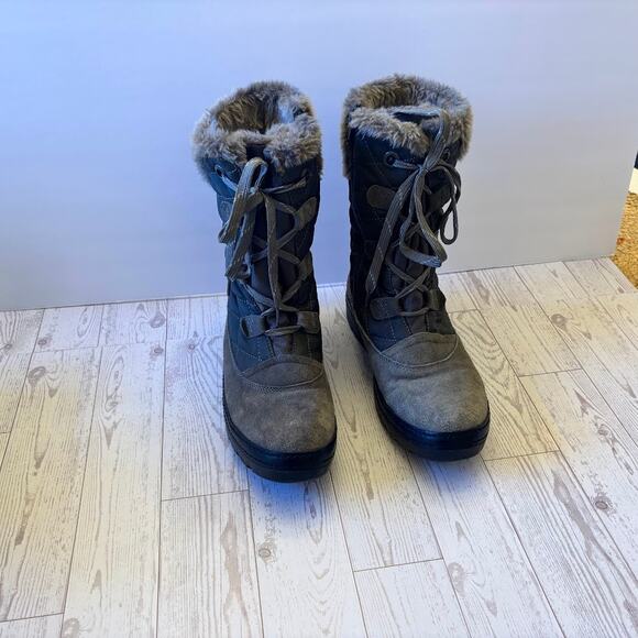 Baretraps Women’s 8M Winter Boots Gray Faux Fur Waterproof Lace Up Snow Boots - Picture 14 of 16